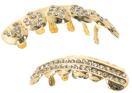 Uonlytech Abnehmbare Hip Hop Zahnschmuck Gold Kupfer Grills mit Strass für Männer und Frauen Modisch und Komfortabel für Partys und Kostüme