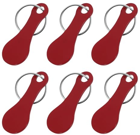 JOINPAYA 6pcs Stainless Steel Shopping Cart Keychain Set with Coin Operated Basket Tokens Red Grocery Trolley Quarter Key Rings for Supermarket and Store Use