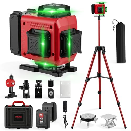 Laser Level with Tripod Self Leveling 4 x 360°, 4D 16 Lines Lazer Level Tool with 2 x 6000mAh Battery, Green Laser Spirit Levels with Pulse Mode,Swivel Base,Remote Control,Wall Bracket,IP54 Waterproof