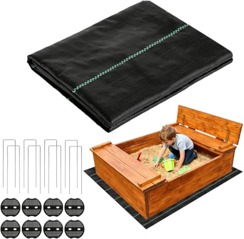 Jnomove Tela de vellón para malas hierbas, 2 x 2 m, para arenero infantil, base transpirable resistente a desgarros, antimalas hierbas, cubierta para caja de arena para niños, protector para malas