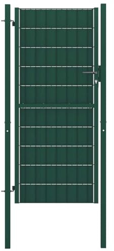 Ziaphsol Gartentor aus PVC und Stahl 100 x 124 cm Grün mit Pfosten, abschließbar, Zauntor Eingang, Sicherheit und blickdichtes Sichtschutz Gittertor
