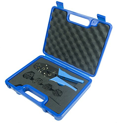 Set de pinces à sertir avec cliquet automatique avec 5 paires de mâchoires dans un coffret