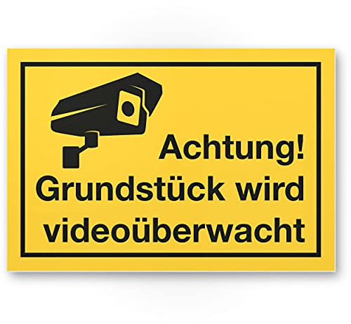 Komma Security Grundstück Videoüberwacht Schild 30 x 20 cm - Achtung Vorsicht Videoüberwachung - Hinweis Hinweisschild Videoüberwacht - Warnschild Warnhinweis