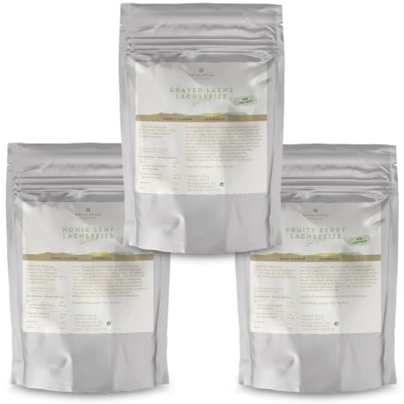 Royal Spice Lachsbeize 3er Set - 3 x 140g: Graved Lachs, Fruity Berry & Honig Senf - Lachs Beize Trockenmarinade für 6kg Fisch - Einfache Anwendung & Perfekte Ergebnisse auch ohne Räuchern
