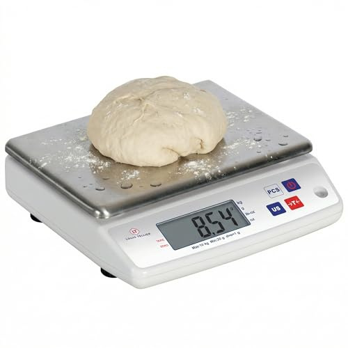 LOUIS TELLIER - Balance Électronique Professionnelle - IP53 - Alimentaire - Cuisine - Boulangerie - Charcuterie - Multifonction - Plateau Inox Amovible - 22 x 16,5 cm - 10 kg - Précision 1 g