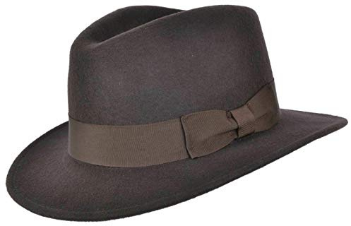 Hand Made Crushable Felt Fedora HAT 100% Wool Elegant Gents HAT with Wide Band Indiana Style (Brown, Medium 57 cm)