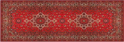 Tappeto a passatoia con ornamenti vintage persiani, rosso beige antiscivolo, 60 x 180 cm, per cucina, camera da letto e soggiorno