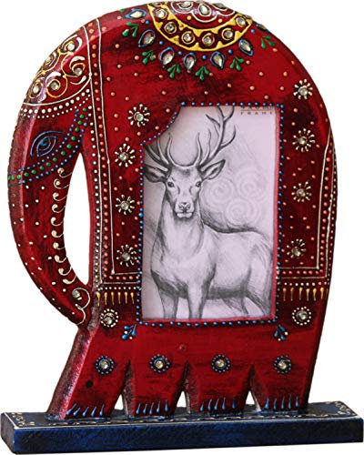 Guru-Shop Marco de Fotos de pie con Forma de Elefante 9 x13 - Rojo, Maderademango, 28x22x5 cm, Marcos de Fotos