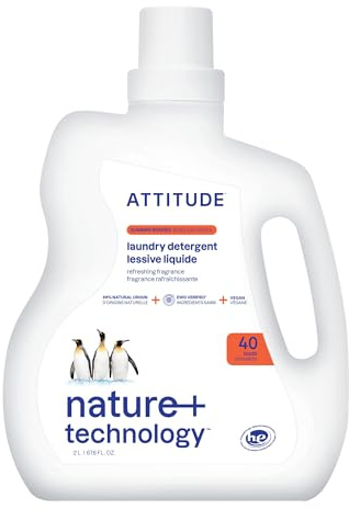 ATTITUDE Liquid Laundry Detergent, EWG Verified, HE Compatible, Plant-Based & Vegan, Natural Laundry Soap, Summer Berries Scent, 40 Loads, 2 Liters