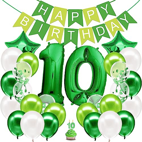 envami® Geburtstagsdeko Jungen Grün Zahl 10. Geburtstag Junge Happy Birthday Deko Folienballon 10 Luftballon 10. Geburtstag Kindergeburtstag Deko 10.