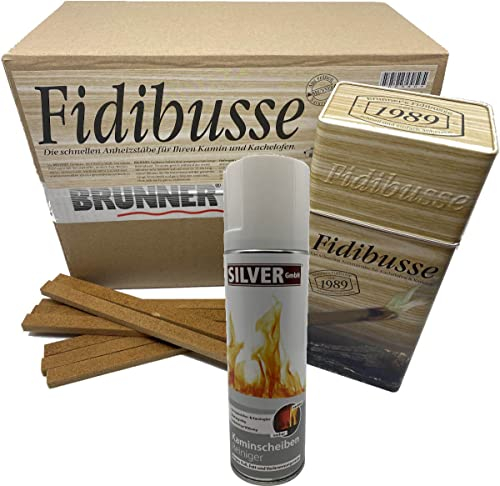 SILVER GmbH 1x Fidibusse Großpackung 350 Stück + 1x Blechdose 50 Anzündern + 1x 300ml Kaminscheiben Reiniger