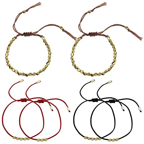 eMagTech 6 STÜCKE Tibetische Kupferperlenarmbänder Buddhistische Glücksarmbänder Handgefertigte Geflochtene Seile Verstellbare Armbänder Viel Glück Amulett Schmuck Geschenk für Frauen Männer Kinder
