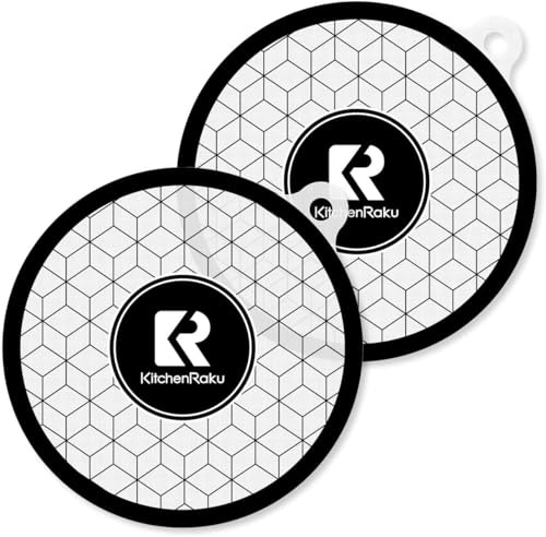 KitchenRaku 2Pcs Anti-Scratch Induction Cooktop Protector Mat, 20cm, White | Protects Hob from Scratches & Stains, Max 450℉, Silicone Air Fryer Liners, Reusable & Non-Slip, for Microwave & Oven