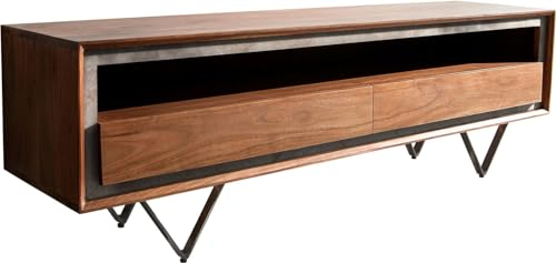 DELIFE TV-Board Stonegrace Akazie Braun Steinfurnier 145 cm 2 Schübe 1 Fach V-Fuß Schwarz
