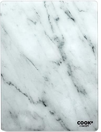 Cook Concept KD3348 Planche à découper rectangulaire Verre trempé Effet marbre Blanc et gris H0,4 x 30 x 40 cm