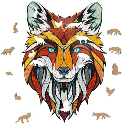 EWA Eco-Wood-Art Fuchs Holzpuzzle Tiere 130 Teile Holzpuzzle für Erwachsene & Kinder ab 14 Jahren Elegantes magisches Holzpuzzle Fuchs mit einzigartig geformten Teilen & Mustern Mittelgroß