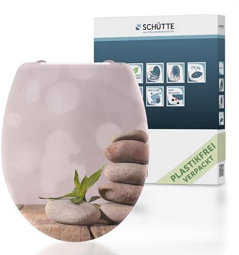 SCHÜTTE Abattant WC Pyramid avec système d'abaissement automatique et fermeture rapide en Duroplast - Couvercle de toilette avec capacité de charge de 175 kg - Lunette de WC avec motif