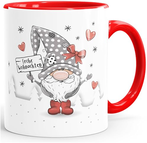 SpecialMe® Kaffee-Tasse Frohe Weihnachten Wichtel Zwerg Gnom Weihnachtsmotiv persönliche Geschenke Weiss-innen-rot standard