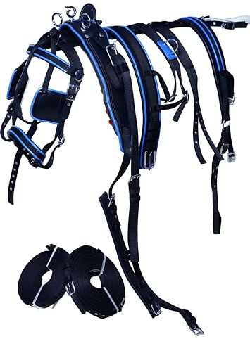 Aces Equine Harnais de conduite en nylon pour chariot de cheval Noir/bleu (Mini Shetland)