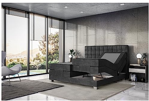 MEBLINI Boxspringbett Elektrisch Verstellbar - Gepolstert Doppelbett mit Matratzen und Toppers - Polsterbett - Bett mit Kopfteil - Edison - 140x200 - H3/Schwarz Samt