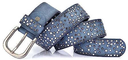 NIUXICH Damen Nietengürtel Pailletten Metallschnalle Breite Gürtel Metallstern Nietengürtel Kleidung Dekorativer Gürtel