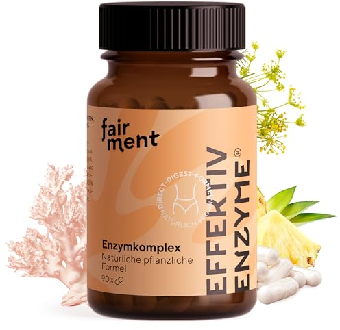 fairment EffektivEnzyme - Premium Enzyme-Komplex mit Bromelain, Sango Meereskoralle, Laktase, Papain | Enzyme vegan | 1x 90 Kapseln