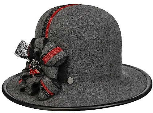 LIERYS Falerna Wool Damenhut - Grau-melierter Hut - Stoffhut mit Schleife - Eleganter Wollfilzhut für Damen - Herbst/Winter grau-meliert One Size
