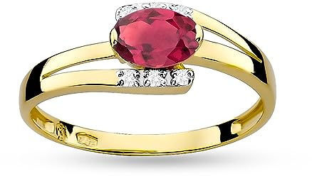 MARKO Damen Gold Verlobungsring mit 0,60Ct Rubin und 0,05Ct Diamanten | 14 Karat Gold (585) | Goldring mit Box | Goldring für Frauen