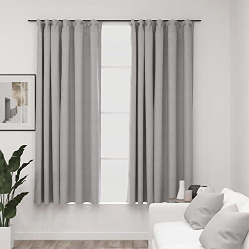 Homgoday Tende Oscuranti con Ganci Effetto 2 pz Grigie 140x175 cm, Mobili per Casa Interno Esterno Soggiorno Camera da Letto