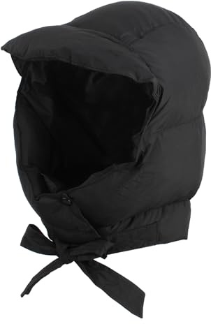 LA HUATE Cappello invernale caldo con cappuccio, sciarpa con cappuccio, impermeabile, antivento, cappello da sci, cravatta sotto il mento, per donne e ragazze, Spesso-Nero, Taglia unica