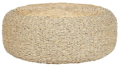 Beliani Pouf Wasserhyazinthe/Seegras natürlich beige rund ⌀ 50 cm geflochten Backan