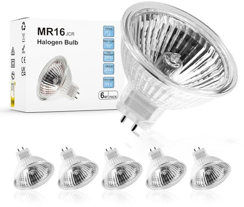 WeshLMPO MR16 Halogen Light Bulb 2 pin 50W 12V, High Output GU5.3 Base for Landscape Lights, Track Lights, Fiber Optics, Desk Lamps, 2700K Warm White Dimmable, 6 Pack