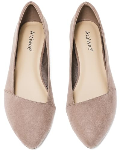 Ataiwee Women's Wide Width Flat Shoes - Ladies Pointed Toe Suede Slip On Office Ballet Flats.(1908076-2402, TA/MF, UK5.5 Wide)