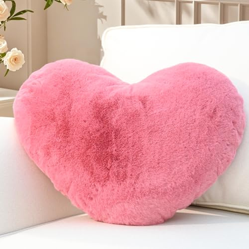 Yhoelata Cojin Corazon Rosa Brillante, Cojin de Peluche en Forma de Corazon, Cojines De Sofa De Felpa, Cojines De Cama, Decoracion De Dormitorio Infantil, 38 x 48 cm