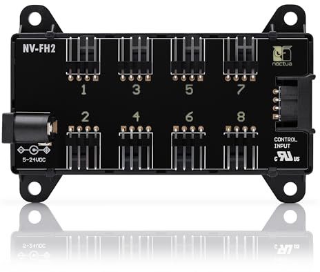 Noctua NV-FH2, 8-Kanal Lüfter-Hub für 5V, 12V und 24V Lüfter, bis zu 60W Gesamtleistung mit Optionalem 5,5mm Hohlstecker- Netzteil, Magnet- oder Schraubbefestigung (Schwarz)