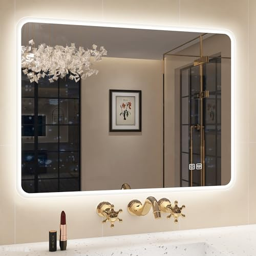 STARLEAD Badrumsspegel med LED-belysning, 60 x 80 cm, LED-spegel med 3 ljusfärger, anti-imma, minne, IP44, härdat glas, horisontell/vertikal