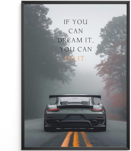 MJ-GRAPHICS® Motivationsbilder Porsche 911 GTS für Büro und A4 Bildposter Carrera Auto Mood Luxus Ziele Traum Affirmationen - ohne Rahmen
