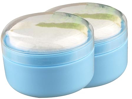 RORPOIR 2stücke Babypuderquaste Dose Weicher Schwamm Puderquaste Behälter Praktische Talkumpuder Aufbewahrungsbox Hautfreundlich Leicht Zu Bedienen Für Neugeborene Und Kleinkinder Blau