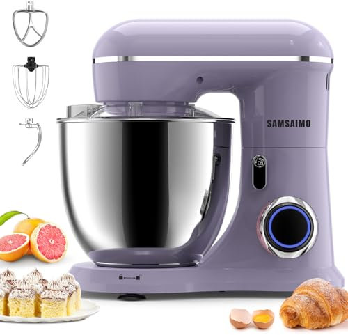 SAMSAIMO - 3 in 1 Electric Stand Mixer, 660W 10 Speed with Pulse Button, Accessories Include 6.5 Quart Bowl, Dough Hook, Whisk, Whisk for Most
