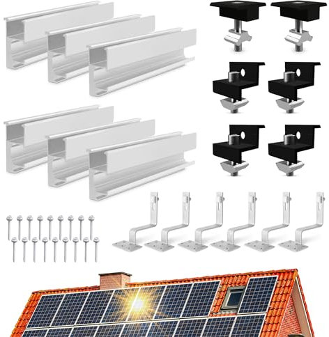 ANFIL - Soporte de Placas Solares para Techo de Tejas, Montaje Ampliado, Riel de Techo, Gancho para Panel Solar, Soporte de Aluminio para Tejas, Módulos Solares de Grosor 30-35 mm