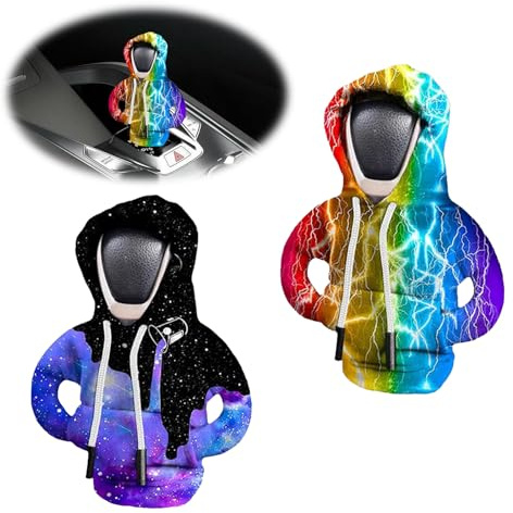 Vordpe 2 Stück Schaltknauf Hoodie, Schaltknauf Abdeckung, Lightning Sternenhimmel Modell Hoodie, Lustige Hoodie Schalthebeldekoration, Auto Schalthebel Zubehör