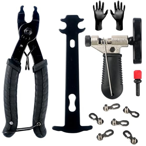 3Pcs Universal Bicycle Chain Tool Set, Portable Chain Master Link Plier Remover, Practical Chain Breaker Splitter with Gloves, Chain Wear Indicator with 3 Pairs Backup Missing Link for MTB 6-10 Speed