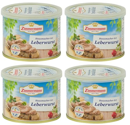 Food-United HAUSMACHER LEBERWURST GQB 4x200g Döschen | Qualitäts- und Herkunftssicherungsprogramm “Geprüfte-Qualität-Bayern” | Dosen-Wurst | bayerische Spezialität | von ZIMMERMANN