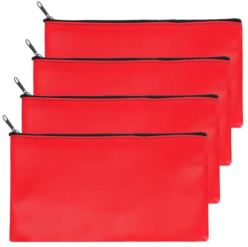 PATIKIL 4-teilige 11 x 6 Zoll Bankeinzahlungstasche leuchtendes Rot | Geldtasche, Banktasche, Sicherheitsgeldbeutel, Quittungshalter, Für Tickets Münzen Make-up Kosmetik Rechnungen
