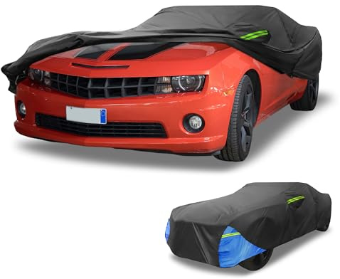 Partuto wasserdichte Autoabdeckung Für Chevrolet Camaro 1 STK. | 210D Oxford-Stoff, Schwarz, Blau, 495x190x135cm, Regen Sonne Schnee Schutz, Türreißverschluss
