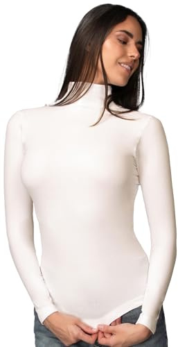 Intimidea - T-Shirt Manches Longues Femme, col Montant, Cachemire et Modal, Douce et Chaude, 212845 (Lait, S/M)