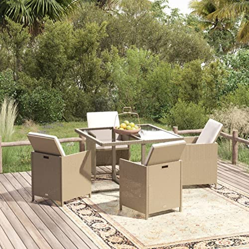 ShGaxin 5-TLG. Garten-Essgruppe mit Kissen Poly Rattan Beige, Esstisch Mit Stühlen Set, Gartenmöbel Sitzgruppe, Balkon Möbel, Gartenlounge Set, Terrassenmöbel, Balkonmöbel Set - 3095515