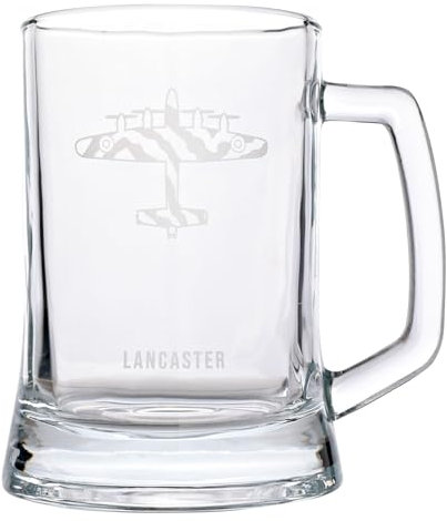 Widdop and Co Officially Licensed Royal Air Force RAF Glass Tankard - Lancaster - Etched Graphic Drinking Beer Mug - Home Bar, Kitchen & Dining Accessory for Men, History & Aviation - 480ml / 16oz.