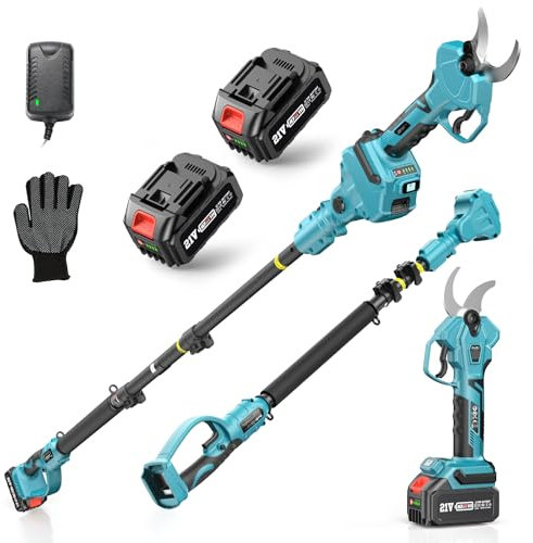 SEESII Sécateur Électrique Avec Perche, 2-en-1 Secateur Electrique Sans Fil Télescopique, Hauteur de Travail Jusqu’à 4,5 m (Base 1,8 m), Coupe 40 mm, 2× 4,0Ah Batteries, Lame SK5, Jardin/Arbres/Fleurs