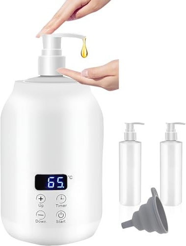 Massageölwärmer, Spenderheizung, 30–65 ℃, einstellbare Lotion-Heizung mit 2 x 250 ml ätherischen Ölflaschen, intelligenter zeitgesteuerter Ölwärmer für Zuhause, Schönheitssalon